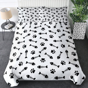 B&W Cute Fish Bone & Dog Footprint Monogram SWBJ4605 Bedding Set