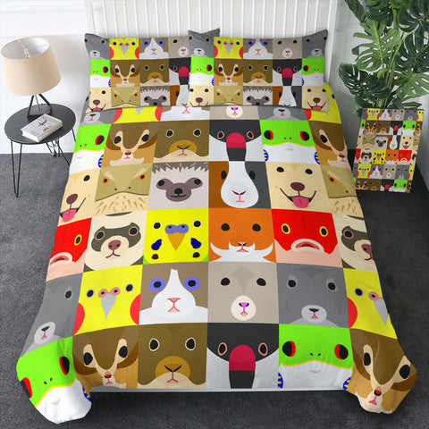 Image of Products Cute Cartoon Animals Checkerboard SWBJ4638 Bedding Set