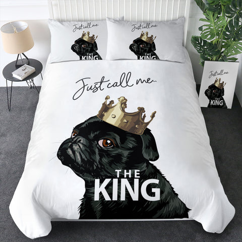 Image of Just Call Me The King - Black Pug Crown SWBJ4645 Bedding Set