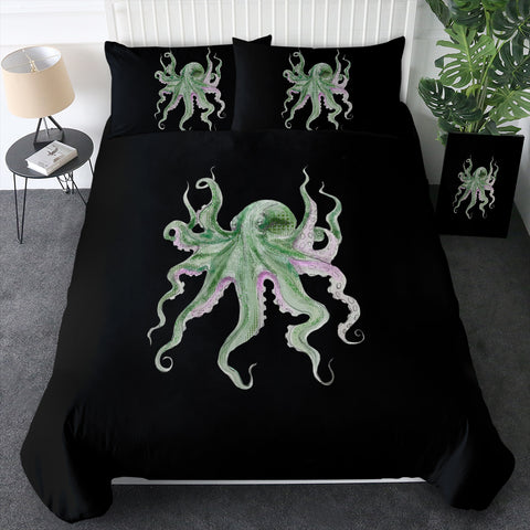 Image of Purple Green Octopus Black Theme SWBJ4660 Bedding Set