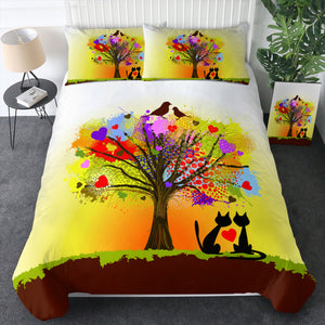 Birds & Cats Couple Colorful Tree Theme SWBJ4727 Bedding Set