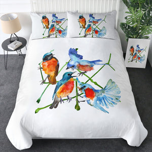 Multi Watercolor Blue Sunbirds SWBJ4730 Bedding Set