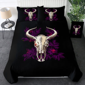 Vintage Dark Purple Floral Buffalo Skull SWBJ4733 Bedding Set