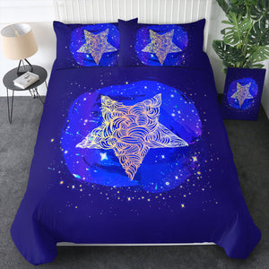 Yellow Curve Star White Dot Blue Theme SWBJ4734 Bedding Set