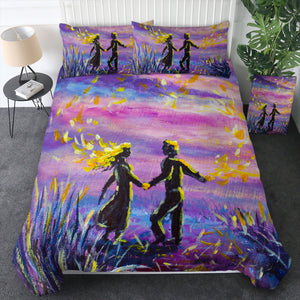 Watercolor Beautiful Love Scene Purple Theme SWBJ4736 Bedding Set