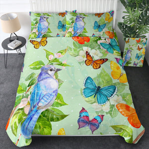 Watercolor Big Blue Sunbird & Colorful Butterflies SWBJ4739 Bedding Set
