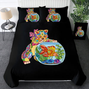 Colorful Geometric Cat & Fishbowl SWBJ4743 Bedding Set