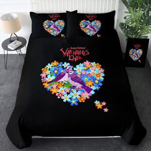 Blue Couple Sunbird In Floral Heart - Valentine's Day SWBJ4746 Bedding Set