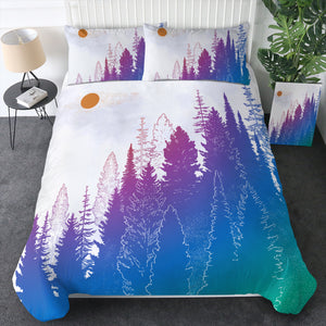 Orange Sun Gradient Purple Forest Background SWBJ4748 Bedding Set