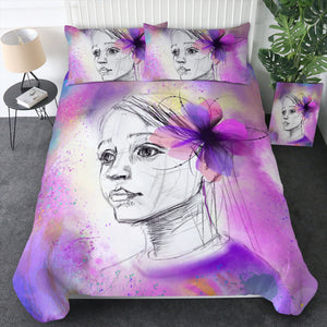 Purple Floral On Lady's Ear Sketch SWBJ4752 Bedding Set