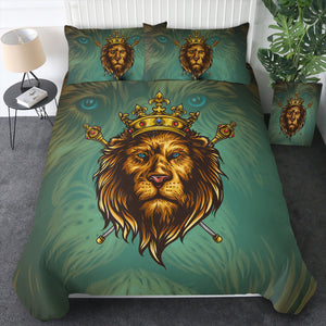 Golden King Crown Lion Green Theme SWBJ5172 Bedding Set