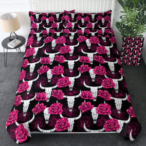 Multi Pink Roses & Buffalo Skull  SWBJ5186 Bedding Set