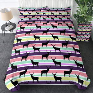 Multi Black Deer Colorful Stripes SWBJ5191 Bedding Set