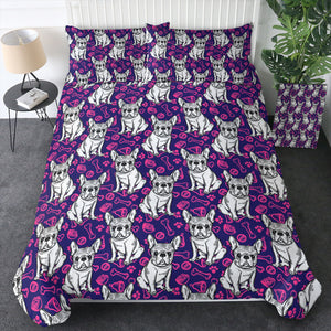 Multi Little Pug Cute Food Sketch Purple Theme SWB5252 Bedding Set