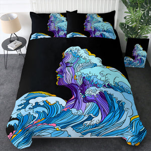 Modern Art - Face Waves Pink & Blue Illustration SWBJ5338 Bedding Set