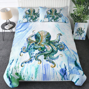 Watercolor Big Octopus Blue & Green Theme  SWBJ5341 Bedding Set