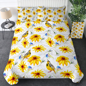 Multi Yellow Aster Flowers & Sunbirds SWBJ5353 Bedding Set