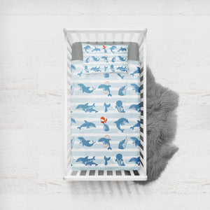 Whale Under The Sea SWCC3485 Crib Bedding, Crib Fitted Sheet, Crib Blanket