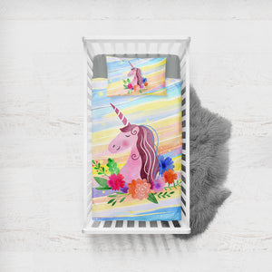 Floral Unicorn SWCC3583 Crib Bedding, Crib Fitted Sheet, Crib Blanket