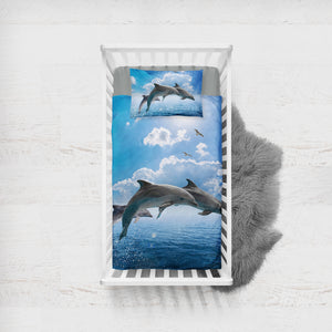 Dolphins Jumping Over Ocean  SWCC3614 Crib Bedding, Crib Fitted Sheet, Crib Blanket