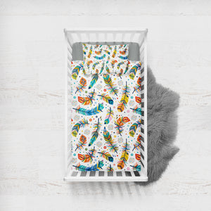 Colorful Feather & Dot Monogram White  SWCC3698 Crib Bedding, Crib Fitted Sheet, Crib Blanket