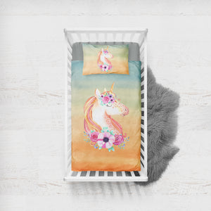 Pastel Floral Unicorn SWCC3702 Crib Bedding, Crib Fitted Sheet, Crib Blanket