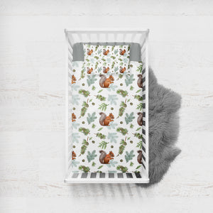 Squirrel and Chestnut Monogram SWCC3739 Crib Bedding, Crib Fitted Sheet, Crib Blanket