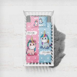 Cute Girl & Boy Cartoon Unicorn  SWCC3744 Crib Bedding, Crib Fitted Sheet, Crib Blanket