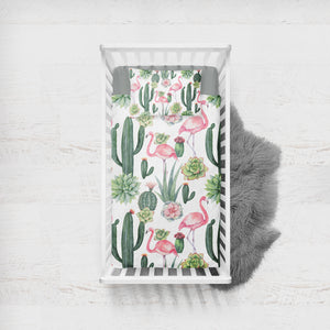 Cactus FLower and Flamingos SWCC3745 Crib Bedding, Crib Fitted Sheet, Crib Blanket