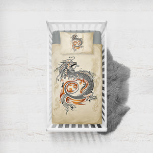 Gold Asian Dragon Beige  SWCC3798 Crib Bedding, Crib Fitted Sheet, Crib Blanket