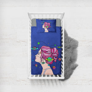 Space Mind Girl Pink Hair Illustration SWCC3939 Crib Bedding, Crib Fitted Sheet, Crib Blanket
