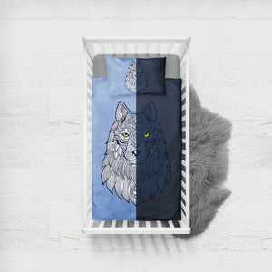 2-tone Geometric Gray Wolf  SWYL4109 Crib Bedding, Crib Fitted Sheet, Crib Blanket