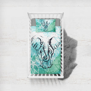 Elephant Sketch Lotus Mint Theme SWCC4227 Crib Bedding, Crib Fitted Sheet, Crib Blanket