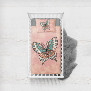 Vintage Butterfly Floral Pink Theme SWCC4291 Crib Bedding, Crib Fitted Sheet, Crib Blanket