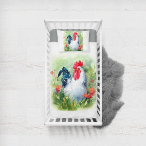 White Chicken Watercolor Painting SWCC4331 Crib Bedding, Crib Fitted Sheet, Crib Blanket