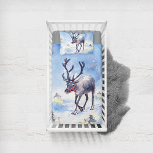 Snow Little Deer Watercolor Painting SWCC4332 Crib Bedding, Crib Fitted Sheet, Crib Blanket