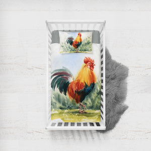 Rooster Watercolor Painting SWCC4334 Crib Bedding, Crib Fitted Sheet, Crib Blanket