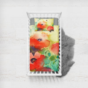 Red Flowers & Green Leaves Watercolor Painting  SWCC4398 Crib Bedding, Crib Fitted Sheet, Crib Blanket