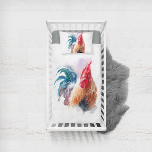 Rooster White Theme Watercolor Painting  SWCC4399 Crib Bedding, Crib Fitted Sheet, Crib Blanket