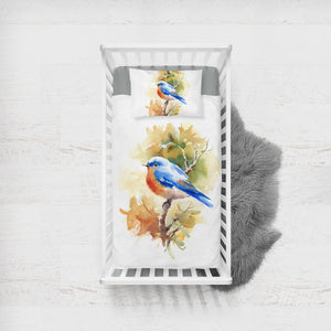 Blue Sparrow White Theme Watercolor Painting SWCC4401 Crib Bedding, Crib Fitted Sheet, Crib Blanket