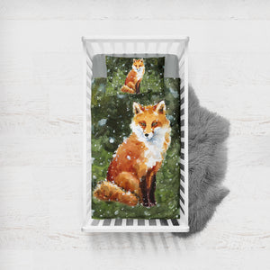 Female Fox In Snow Watercolor Painting SWCC4402 Crib Bedding, Crib Fitted Sheet, Crib Blanket