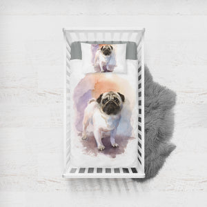 White Pug Colorful Theme Watercolor Painting SWCC4403 Crib Bedding, Crib Fitted Sheet, Crib Blanket