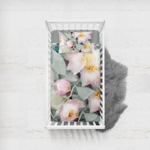 Pink Lotus & Green Leaves Watercolor Painting SWCC4418 Crib Bedding, Crib Fitted Sheet, Crib Blanket