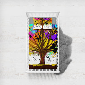 Colorful Huge Tree and Multi Butterflies SWCC4440 Crib Bedding, Crib Fitted Sheet, Crib Blanket