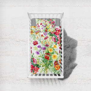 Multi color Flowers In The Forest SWCC4443 Crib Bedding, Crib Fitted Sheet, Crib Blanket