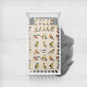 Multi Colorful Bird Collection Cream Theme SWCC4446 Crib Bedding, Crib Fitted Sheet, Crib Blanket