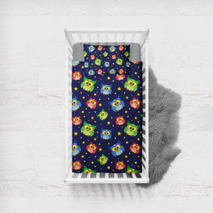 Multi Cute Colorful Owls Night Sky Illustration SWCC4448 Crib Bedding, Crib Fitted Sheet, Crib Blanket