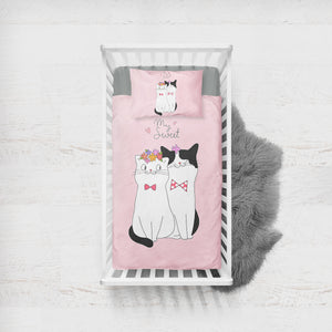 Cute My Sweet Loving Cats Pink Theme SWCC4507 Crib Bedding, Crib Fitted Sheet, Crib Blanket