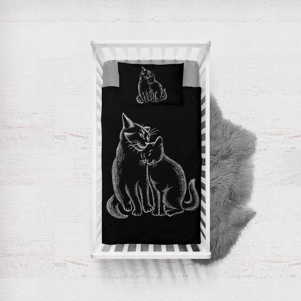 Loving Cats White Sketch Black Theme  SWCC4513 Crib Bedding, Crib Fitted Sheet, Crib Blanket