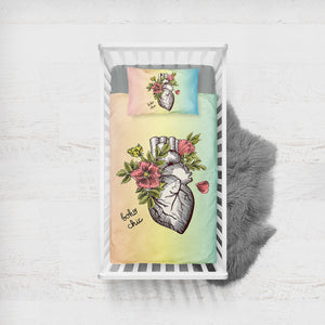 Boho Chic Vintage Floral Heart Sketch SWCC4578 Crib Bedding, Crib Fitted Sheet, Crib Blanket